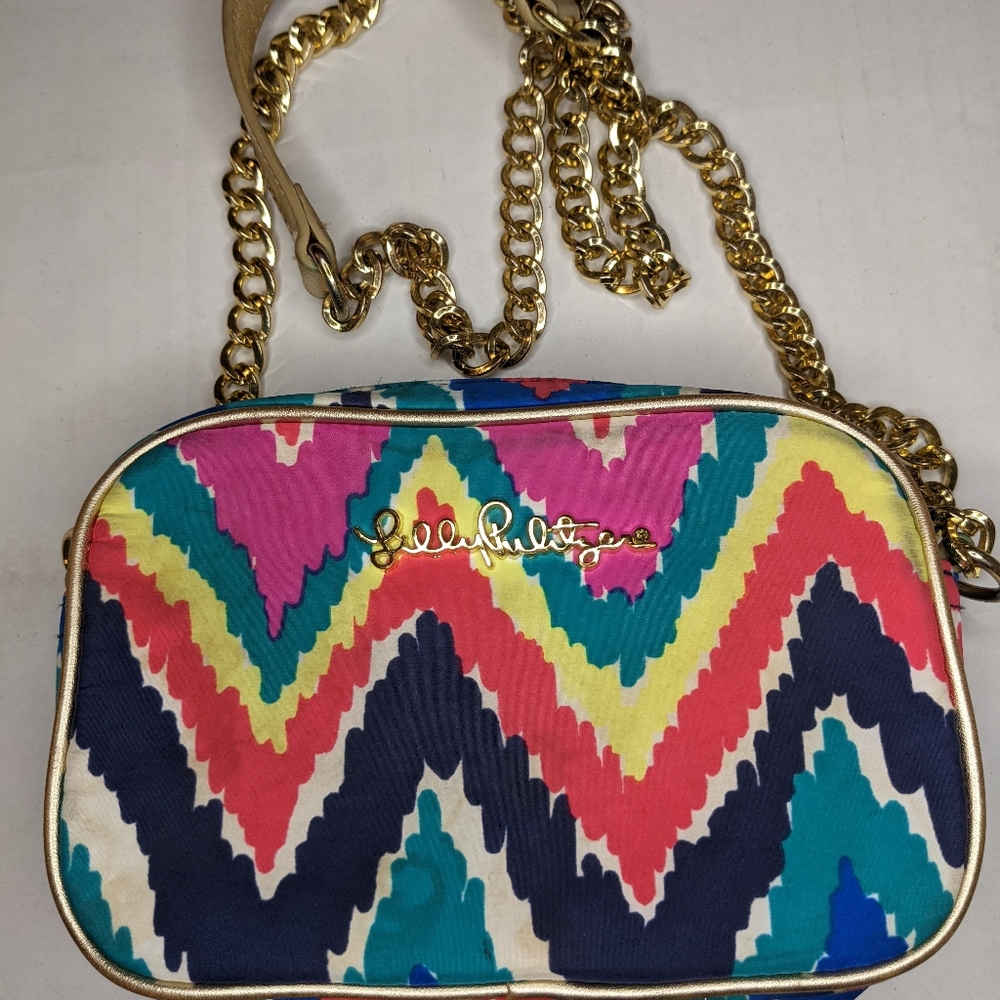 Lilly Pulitzer Gold Chain Bag Crossbody Purse Small Handbag Night Club